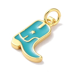 Medium Turquoise Rack Plated Brass Enamel Charms, with Jump Ring, Long-Lasting Plated, Lead Free & Cadmium Free, Real 18K Gold Plated, Cowboy Boot Charm, Medium Turquoise, 14x11x1.5mm, Hole: 3.4mm