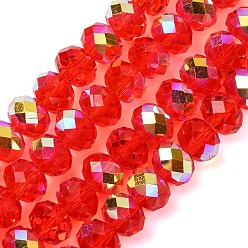 Красный Гальванизируйте прозрачное стекло бисер нитей, рондель, с покрытием AB цвета, с половиным покрытием, граненые, красные, 8x6 мм, отверстие : 1.2 мм, около 78~80 шт / нитка, 6.89~19.02'' (47.5~48.3 см)