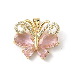 Pink Латунные микро проложить кубического циркония подвески, бабочка, без свинца и без кадмия, долговечный, реальный 18 k позолоченный, стойки покрытие, розовые, 21x25x7.5 мм, отверстие : 4.5x3.5 мм