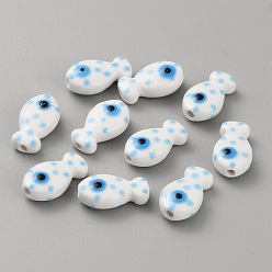 Снежный Фарфоровые бусины ручной работы, рыба, снег, 11x19.5x6.5 мм, отверстие : 2.1 мм