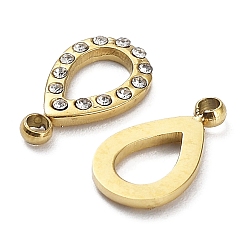 Real 18K Gold Plated Ion Plating(IP) 304 Stainless Steel Charms, with Crystal Rhinestone, Teardrop Charm, Real 18K Gold Plated, 11x6x1.5mm, Hole: 1mm