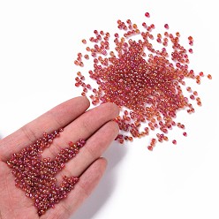 Red Round Glass Seed Beads, Transparent Colours Rainbow, Round, Red, 3mm