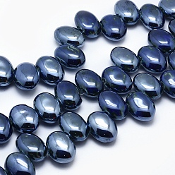 Морской Синий Бусины из экологически чистого фарфора ручной работы, овальные, Marine Blue, 23.5~24x18~19x11~13 мм, отверстие : 3 мм