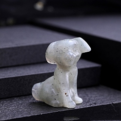 Labradorite Natural Labradorite Carved Dog Statue, Reiki Stone for Home Office Desktop Feng Shui Decoration, 32x25mm