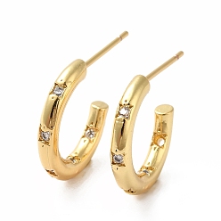 Прозрачный Кубический цирконий в форме буквы "c" с серьгами-гвоздиками в виде звезд, серьги-кольца из настоящей позолоченной латуни 18k для женщин, без свинца и без кадмия, прозрачные, 16x2.5 мм, штифты : 0.7 мм