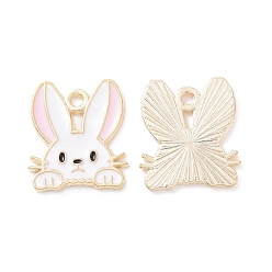 Pink Подвески из эмали и сплава, золотой свет, очарование головы кролика, розовые, 16x14x1 мм, отверстие : 1.5 мм