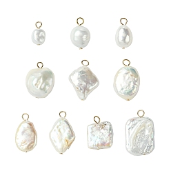 Mixed Shapes 10 шт. 10 стили подвески из натурального барочного жемчуга кеши, с медными петлями, золотые, цветочный белый, разнообразные, 8~22 мм, отверстие : 1.6~2 мм, 1 шт / стиль