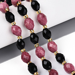 Смешанные камни Нити из натуральных бусин обсидиана и родонита, рис, граненые, с бисером и картоном, 7.5~9x6~7 мм, отверстие : 0.9~1.2 мм, около 18~19 шт / нитка, 7.09~7.68 дюйм (18~19.5 см), 1 прядь / комплект