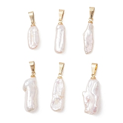 Золотой Барочные подвески из натурального жемчуга кеши, с 304 скобами из нержавеющей стали, палочные амулеты, белые, золотые, 17~24x6~10x3.5~6.5 мм, отверстие : 2.8x6.5 мм