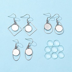 Нержавеющая Сталь Цвет Набор для изготовления сережек с подвесками в форме геометрии своими руками, в том числе овальные, ромбические и каплевидные 304 крючки для серег из нержавеющей стали, Кабошоны из стекла, цвет нержавеющей стали, 14 шт / пакет