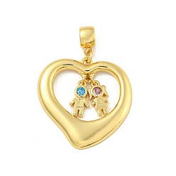 Разноцветный Латунные микро проложить кубического циркония подвески, без кадмия и без свинца, реальный 18 k позолоченный, сердце с детьми, красочный, 45x33.5x3 мм, Сердце: 33.5x33.5x3 mm, отверстие : 5 мм