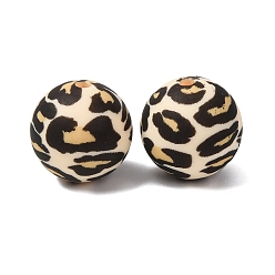 Leopard Экологически чистые силиконовые бусины пищевого качества с печатью, круглые, фокусные бусы, чёрные, леопардовым принтом, 15 мм, отверстие : 2 мм