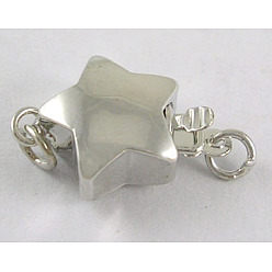 Platinum Box Clasps, Brass, Star, Platinum Color, 1-Strand, 10mmx15mm, hole: 1~2mm