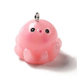 Pink Подвески из непрозрачной смолы морской серии, очарование осьминога, с железной фурнитурой с платиновым покрытием, розовые, 21x22x20 мм, отверстие : 2 мм