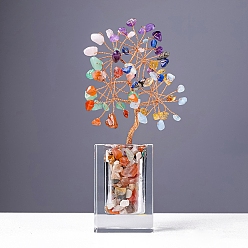 Смешанные камни Натуральные смешанные драгоценные камни крошка денежное дерево витрина украшения, украшение домашнего офиса, 58x40x180 мм