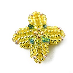 Желтый Подвески из стеклянного бисера тетраптера, с золотым кольцом для прыжков, желтые, 26x25.5x10 мм, отверстие : 3.5 мм