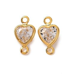 Сердце Латунные подвески из прозрачного кубического циркония, без никеля , реальный 18 k позолоченный, сердце, 10.5x6x3 мм, отверстие : 1 мм