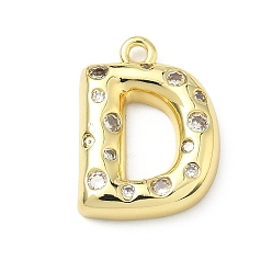 Letter D Латунные микропаве прозрачные подвески с фианитом, без кадмия и без свинца, долговечный, стойки покрытие, реальный 18 k позолоченный, Буква D, 21.5x16x4 мм, отверстие : 1.8 мм