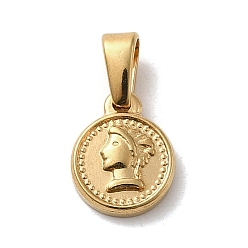 Золотой Вакуумное покрытие pvd 304 подвески из нержавеющей стали, плоский круглый с человеческим обаянием, золотые, 11x9x2 мм, отверстие : 2.5x5 мм