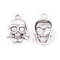 Antique Silver Tibetan Style Alloy Pendants, Skull, Antique Silver, 26x19x4mm