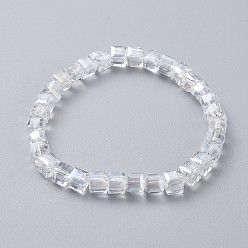 White Faceted Electroplate Glass Stretch Bracelets, Cube, White, 2-1/8 inch(5.5cm)