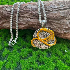 Golden & Silver Vintage Alloy Viking Coil Dragon Pendant Necklaces for Men, Golden & Silver, 23.62 inch(60cm)