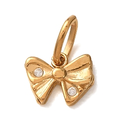 Golden 304 Stainless Steel Micro Pave Clear Cubic Zirconia Charms, Bowknot Charms, Ion Plating(IP), Golden, 6.5x7.5x1.5mm, Hole: 4x2.5mm