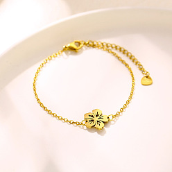 Golden 304 Stainless Steel Link Bracelets for Women, Flower, Golden, 6.50 inch(16.5cm)