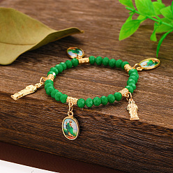 Зеленый Браслеты из сплава с подвесками на тему Девы Марии, браслеты из смоляных бусин для мужчин и женщин, зелёные, внутренний диаметр: 2 дюйм (5 см)