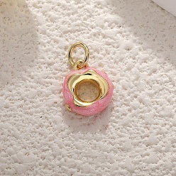 Donut Латунь эмаль подвески, с целью перехода в кольце, золотые, пончик, 14x9 мм