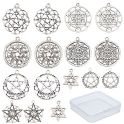 Antique Silver 32Pcs 8 Styles Tibetan Style Alloy Pendants, Star, Antique Silver, 4pcs/style