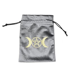 Луна Бархатные мешочки для хранения подарков с золотым тиснением на завязках, прямоугольные, серые, луна, 18x13x0.15 см