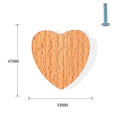 Heart Wood Drawer Knobs, Cabinet Handle, with Screw, Heart, 47x43mm