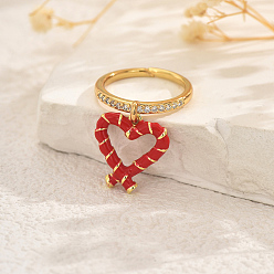 Сердце Женские кольца-пальцы с фруктами и подвеской из латуни с микропаве из кубических цирконий, золотые, сердце, 17x15 мм, внутренний диаметр: 16мм~19мм