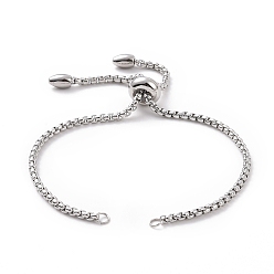 Stainless Steel Color Adjustable 304 Stainless Steel Slider Bracelets Making,Bolo Bracelets, Stainless Steel Color, Single Chain Length: about 11cm