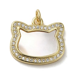 Настоящее золото 18K Латунные микро проложить кубического циркония подвески, без кадмия и без свинца, с оболочкой, кошка, реальный 18 k позолоченный, 16x18x3 мм, отверстие : 3.4 мм