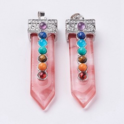 Стеклянный Камень Арбуза Арбуз каменное стекло с синтетической и натуральной смешанной каменной чакры большие подвески, меч, платина, 57~60x16.5x12 мм, отверстие : 5 мм