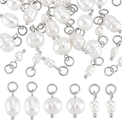 Платина 30шт 3 стили подвески из натурального культивированного пресноводного жемчуга, с медными петлями, кремово-белые, разнообразные, платина, 13.2~17.9x3.7~6.5 мм, 10 шт / стиль