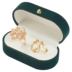 Темно-Зеленый 1 Прямоугольная бархатная коробочка для парных колец из ПК, с откидной крышкой, для хранения ювелирных изделий органайзер дисплей подарочная упаковка, темно-зеленый, 7.5x4.4x3.4 см, 1 шт / комплект