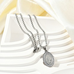 Нержавеющая Сталь Цвет 201 Овальные подвески из нержавеющей стали с микропаве из прозрачного кубического циркония, ожерелья с цепочкой для мужчин, цвет нержавеющей стали, 23.54 дюйм (59.8 см)