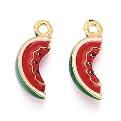 Арбуз Подвески с эмалью из фруктового сплава, золотые, арбуз, 18.5~19x7.5x5 мм, отверстие : 1.5~1.8 мм