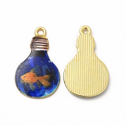 Marine Blue Alloy Printed Pendants, Cadmium Free & Nickel Free & Lead Free, Bulb, Marine Blue, 28x17x2mm, Hole: 1.8mm