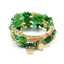 Зеленый Богемный браслет ручной работы из разноцветных камней и бусин, акриловый, зелёные, внутренний диаметр: 1-7/8 дюйм (4.8 см)