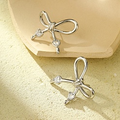 Нержавеющая Сталь Цвет 304 серьги-гвоздики из нержавеющей стали с микропаве из прозрачного кубического циркония для женщин, бантом, цвет нержавеющей стали, 31x33.5 мм