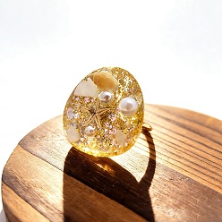 пшеница 304 Открытые кольца для манжеты из нержавеющей стали и смолы, морская звезда в форме раковины, с акрилом, пайетками и имитацией пластикового жемчуга, цвет пшеницы, 18 мм