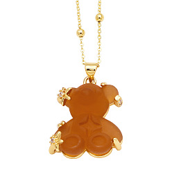 Dark Goldenrod Resin Pendant Necklaces, with Brass Micro Pave Cubic Zirconia Finding, Bear, Dark Goldenrod, 17.72 inch(45cm)