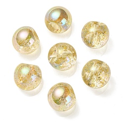 Gold UV Plating Rainbow Iridescent Acrylic Beads, with Glitter Powder, Round, Gold, 18.5x19x19mm, Hole: 4mm