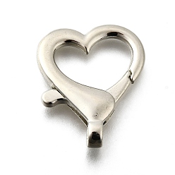 Платина Сердце сплава когтя омара застежками, без никеля , платина, 26x22x5.5 мм, отверстие : 2 мм