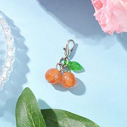 Оранжевый Подвесные украшения из искусственной смолы и акрила с имитацией кошачьего глаза, вишня, Сплав с застежками когтя омара, оранжевые, 27.5 мм