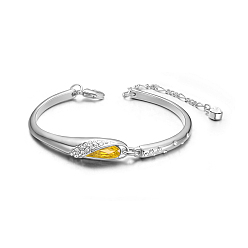 Citrine Alloy Link Bracelets, with Micro Pave Cubic Zirconia Wing and Austrian Crystal, Citrine, 6-3/4 inch(170mm)